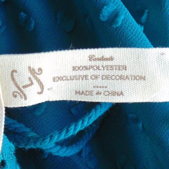 MATILDA JANE Tunic, L, Teal, Swiss Dots, Eyelet Yoke, Long sleeves, Tie neck - Picture 12 of 15